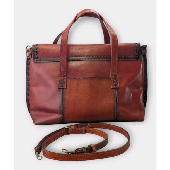 Patricia Nash Satchel Cognac Burnished Smooth Italian Leather Purse Shoulder Bag - Picture 2 of 16